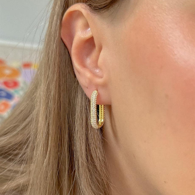 Taşlı Dikey Halka Küpe - Çift - 925 Ayar Gümüş