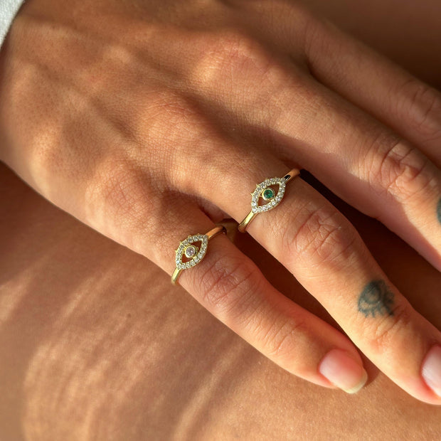 Taşlı Göz Yüzük - 925 Ayar Gümüş