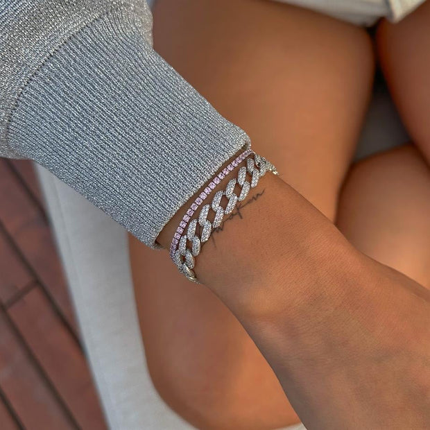 Taşlı Gurme Zincir Bileklik - TEK  - 925 Ayar Gümüş