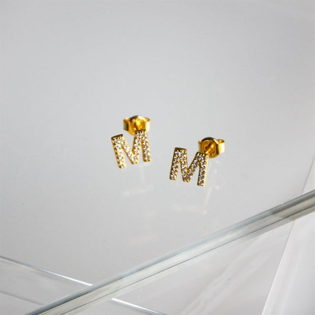 Taşlı Harf Küpe - Çivi - 925 Ayar Gümüş