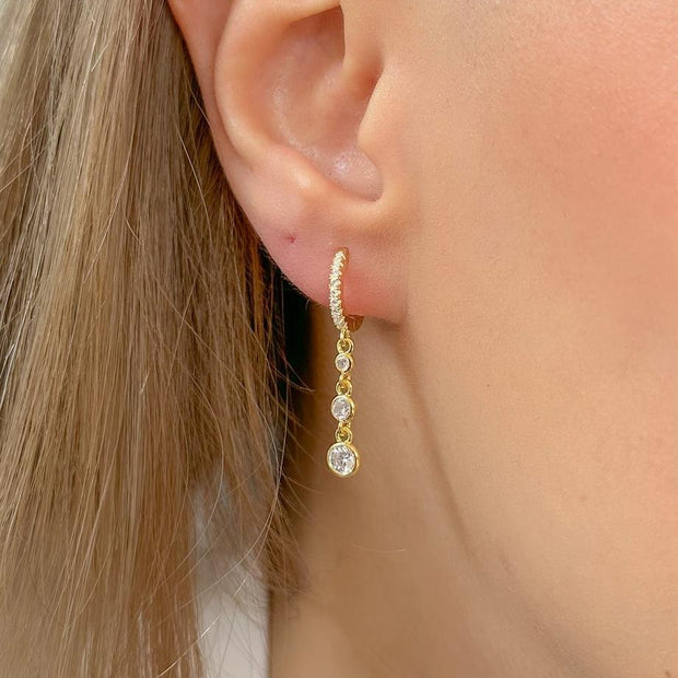 Sallantılı 3 Sıra Taşlı Küpe - Çift - 925 Ayar Gümüş