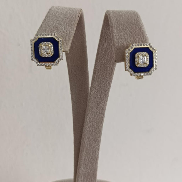 Taşlı Mineli Kare Küpe - 925 Ayar Gümüş