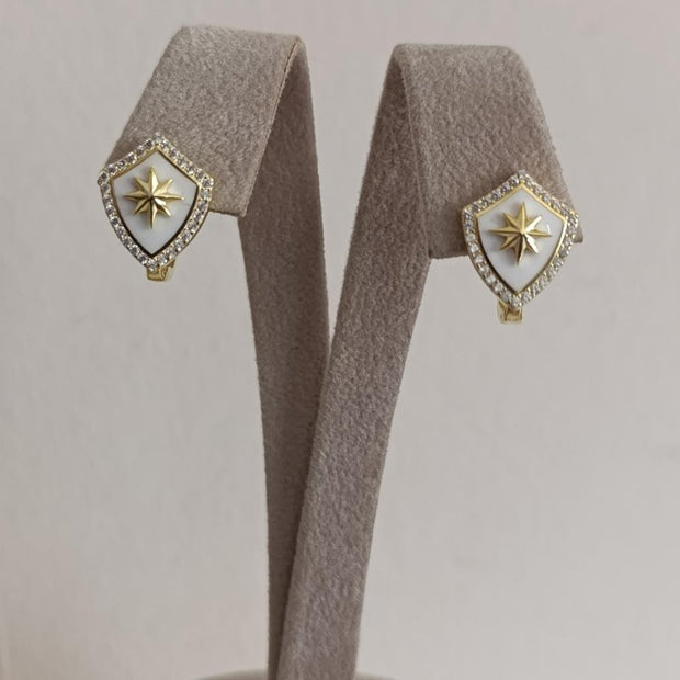 Taşlı Mineli Kuzey Yıldızı Plaka Küpe - 925 Ayar Gümüş