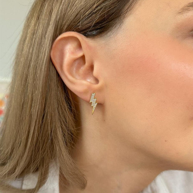 Taşlı Şimşek Küpe - Çift - 925 Ayar Gümüş