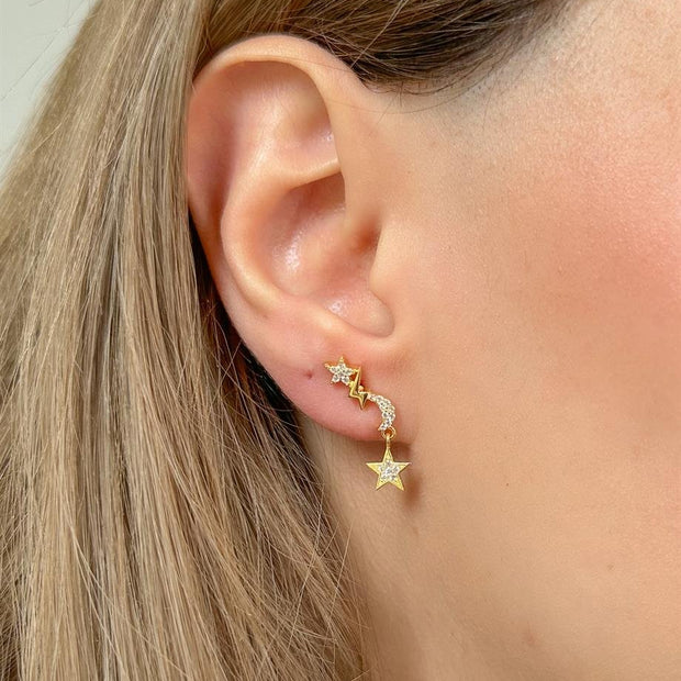 Taşlı Yıldız Figürlü Küpe - Çift - 925 Ayar Gümüş