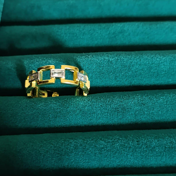 Taşlı Zincir Yüzük - 925 Ayar Gümüş