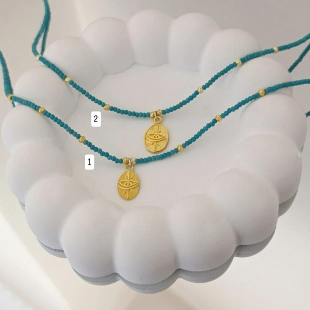 Turkuaz Taşlı Plaka Göz Kolye - 925 Ayar Gümüş