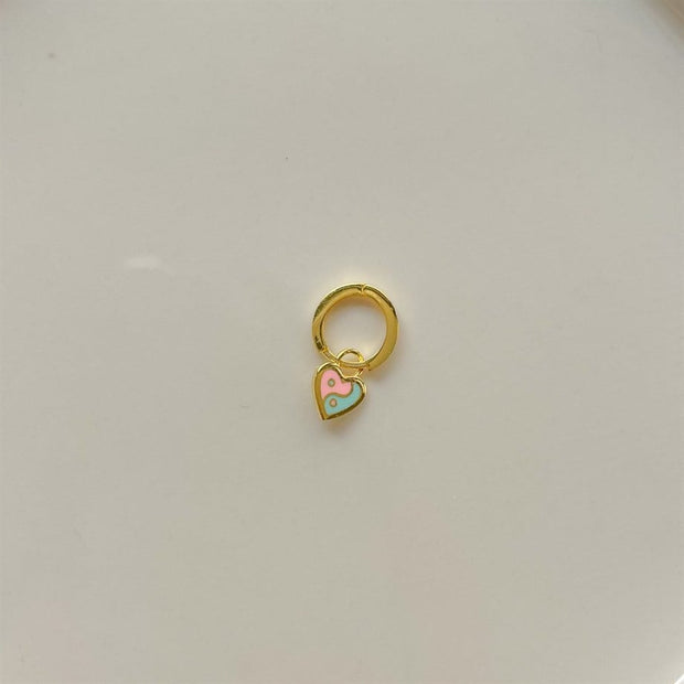 Yin-Yang Kalp Figürlü Halka Küpe  - Çift - 925 Ayar Gümüş