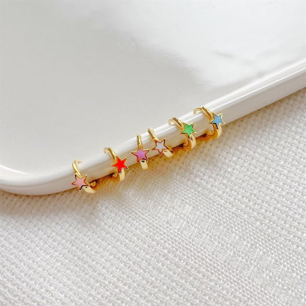 Yıldız Figürlü Halka Küpe  - Çift - 925 Ayar Gümüş