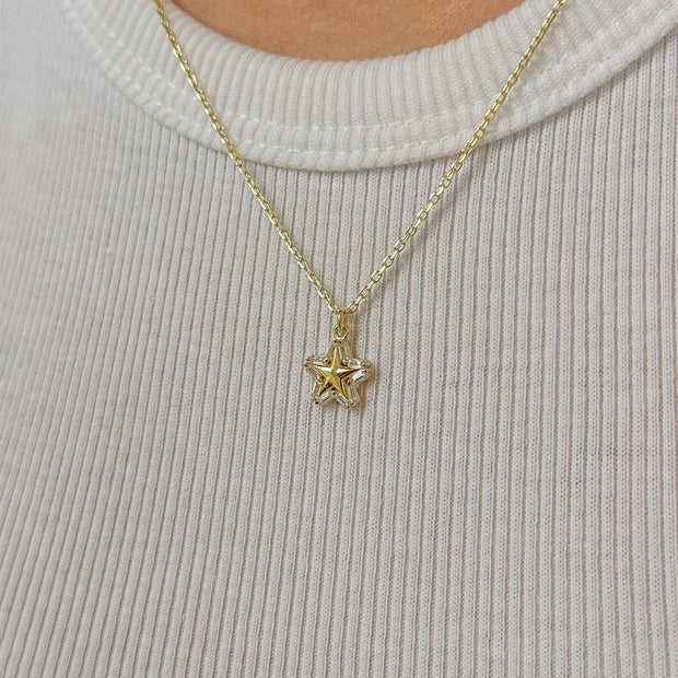 Minimal Yıldız Figürlü Taşlı Kolye - 925 Ayar Gümüş