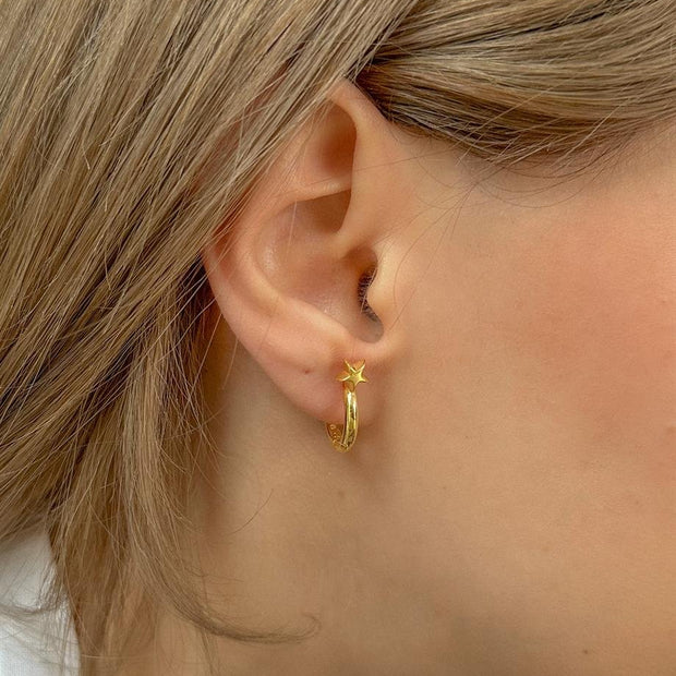 Yıldızlı Halka Küpe - Çift - 925 Ayar Gümüş