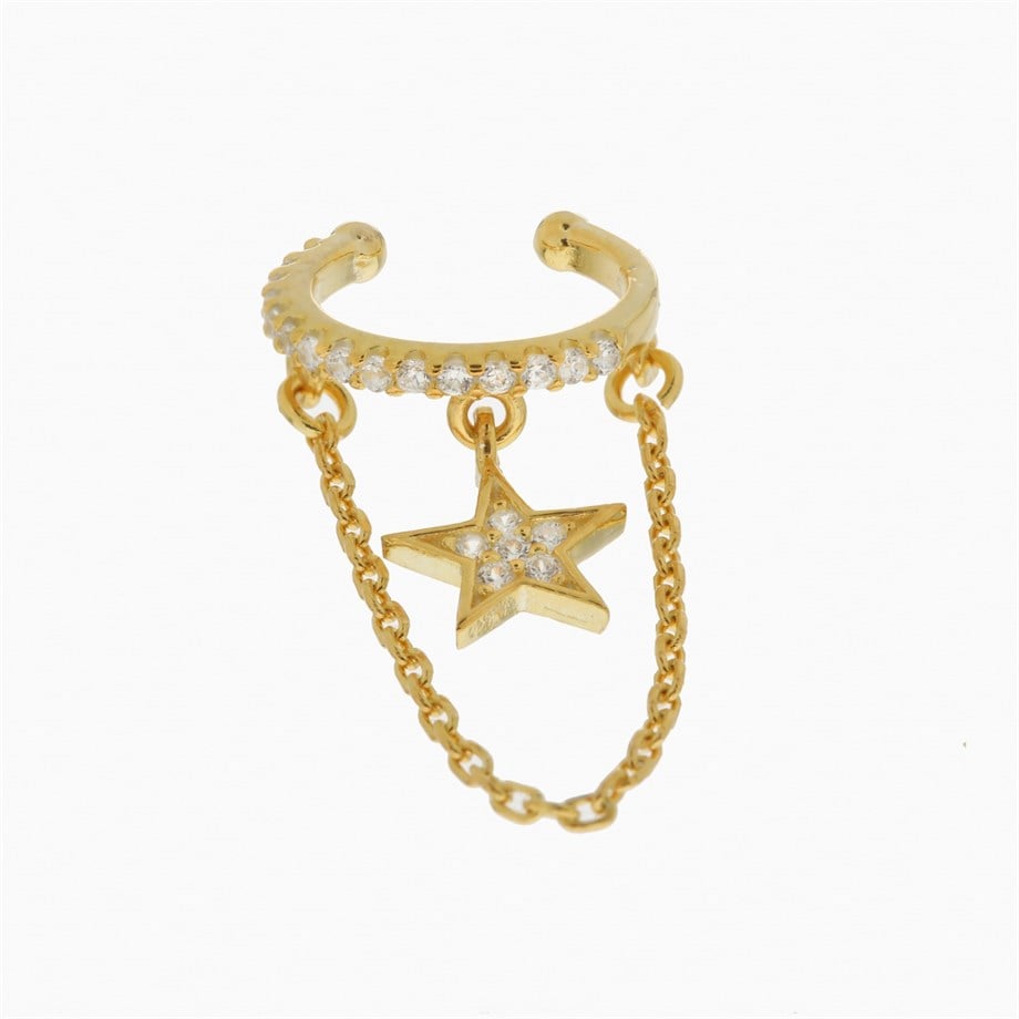 Zircon Taşlı Damla Earcuff (925 Ayar Gümüş)