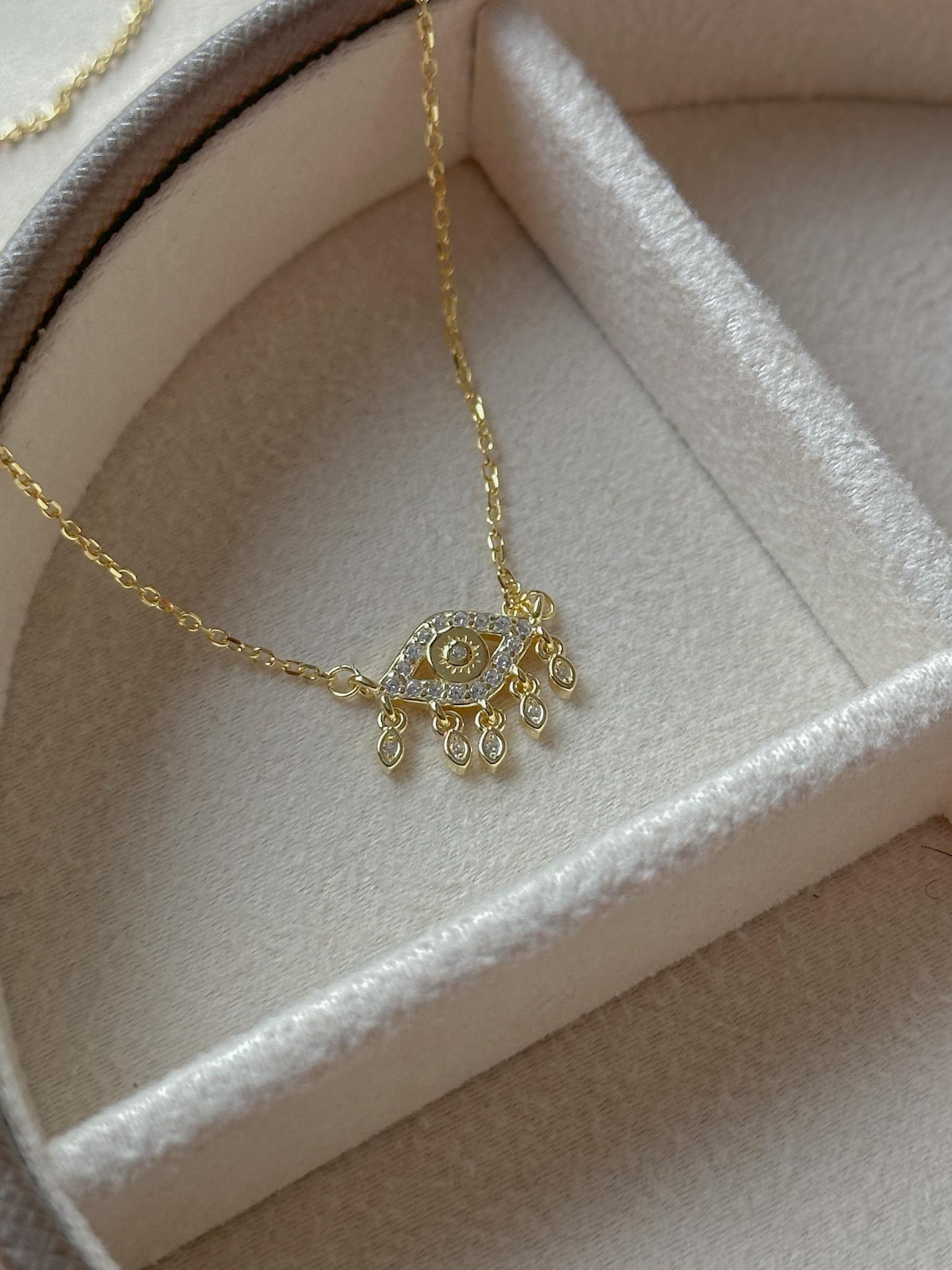 Zircon Taşlı Göz Kolye  - 925 Ayar Gümüş