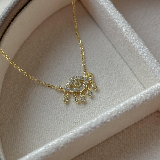 Zircon Taşlı Göz Kolye  - 925 Ayar Gümüş