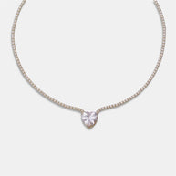 Zircon Taşlı Kalp Su Yolu Choker - 925 Ayar Gümüş