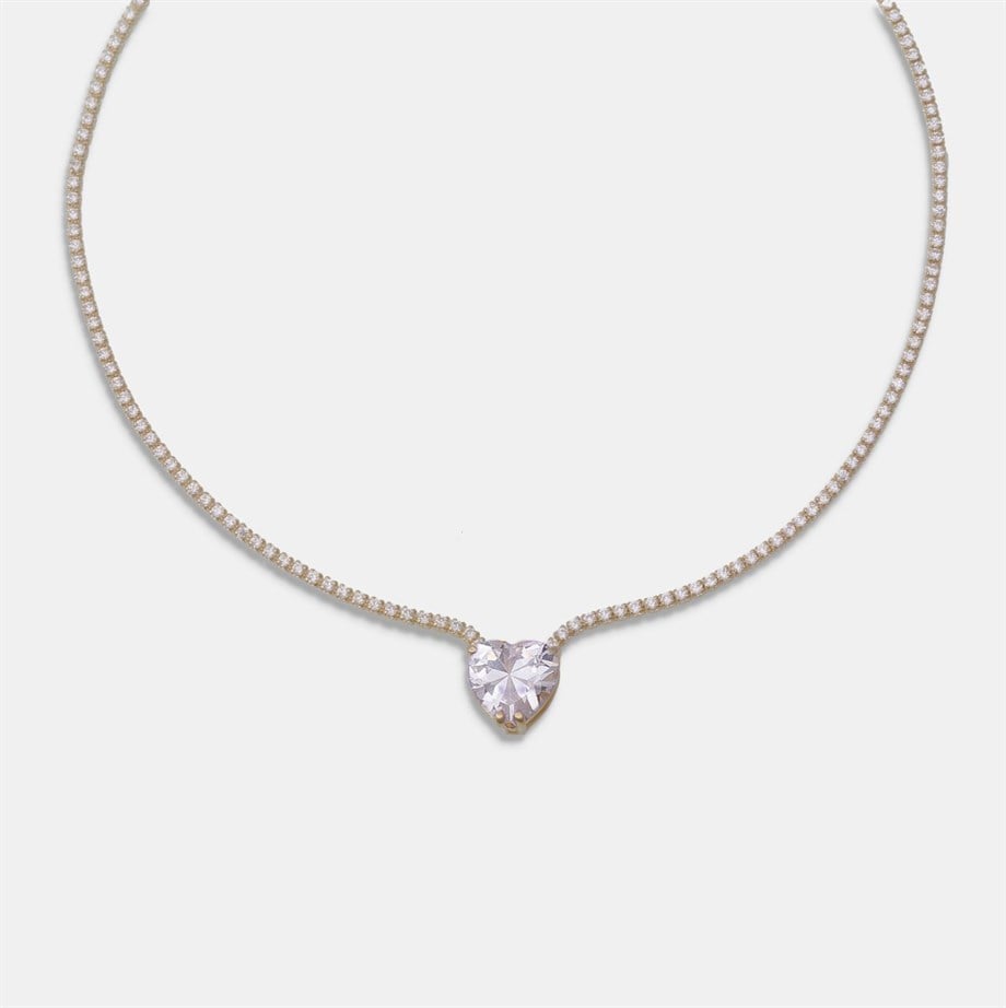 Zircon Taşlı Kalp Su Yolu Choker - 925 Ayar Gümüş