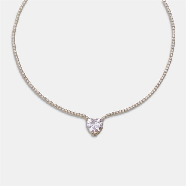 Zircon Taşlı Kalp Su Yolu Choker - 925 Ayar Gümüş