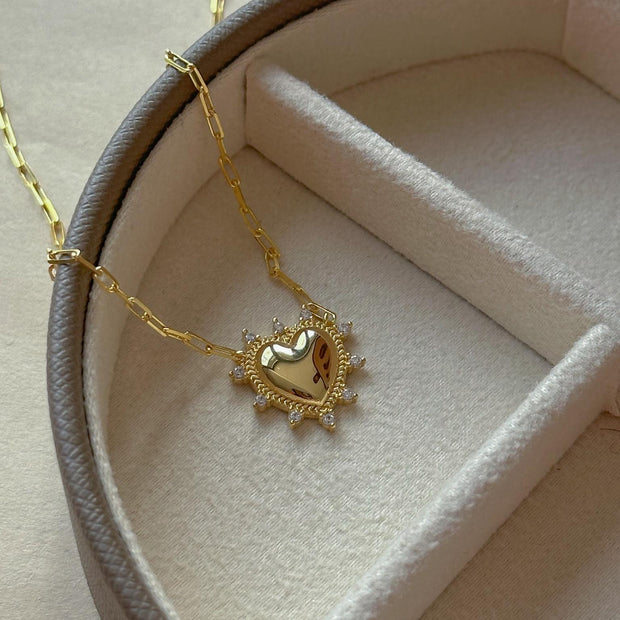 Zircon Taşlı Kalpli Kolye  - 925 Ayar Gümüş