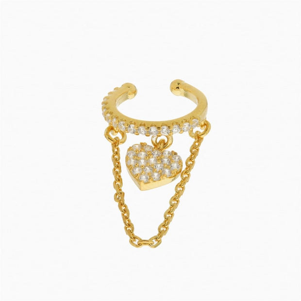 Zircon Taşlı Sallantılı Kalp Earcuff (925 Ayar Gümüş)